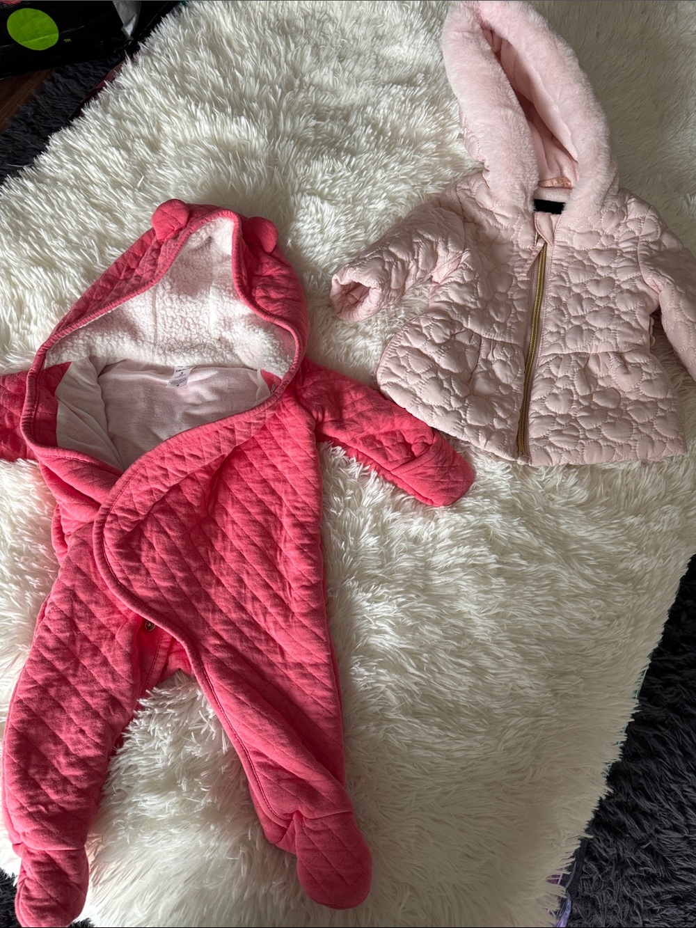 Kids Quilted Hooded Jacket and Footed Bunting - Pink & Light Pink